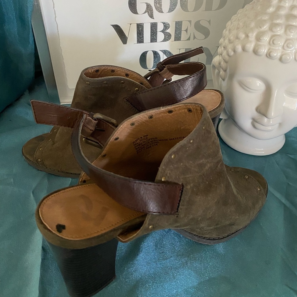 Olive Suede Peep-Toe Slingback shoes
